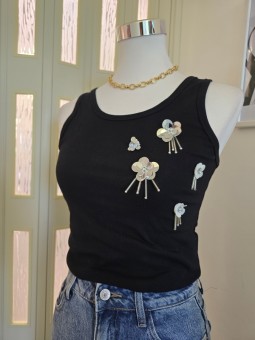 Canotta Nera Con Fiori