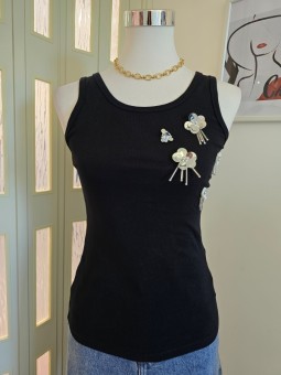 Canotta Nera Con Fiori