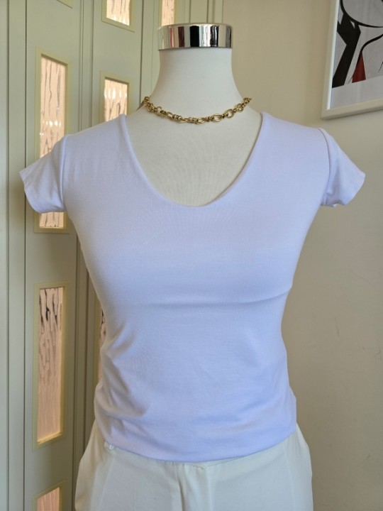 T-shirt Basic Scollo a V Bianca