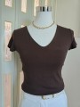 T-shirt Basic Scollo a V Marrone