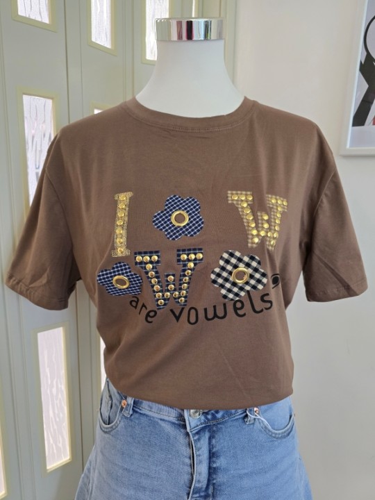 T-Shirt W Fiori Marrone
