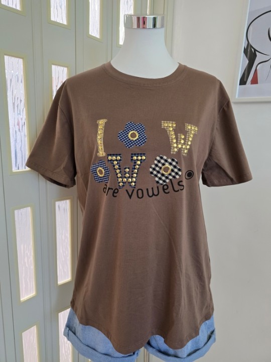 T-Shirt W Fiori Marrone