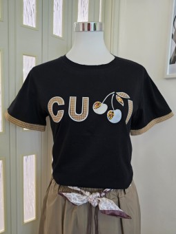 T-shirt Nera Maniche Quadretti