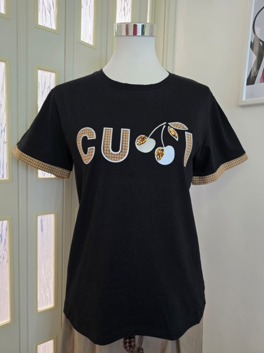 T-shirt Nera Maniche Quadretti