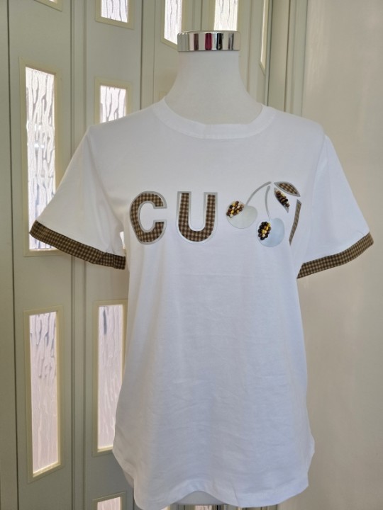 T-shirt Maniche Quadretti Cappuccino
