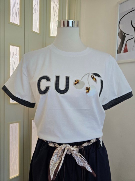 T-shirt Maniche Quadretti Grigio