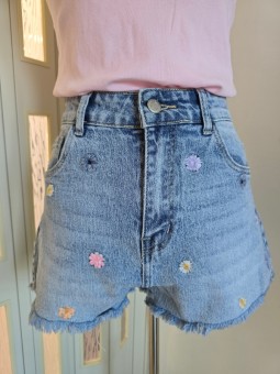 Shorts Di Jeans Fiori Colorati
