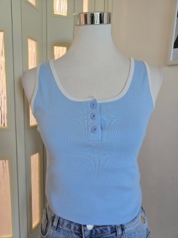 Canotta Con Bottoncini Azzurra