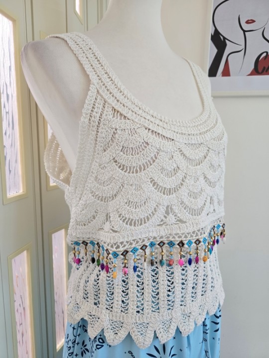 Top In Maglia Bianco Con Perline