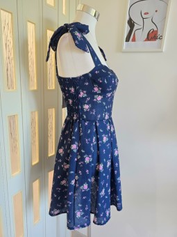 Abito Blu Fiori Rosa