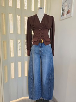 Jeans Barrel Cintura Marrone