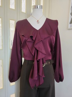 Blusa Con Ruche Bordeaux